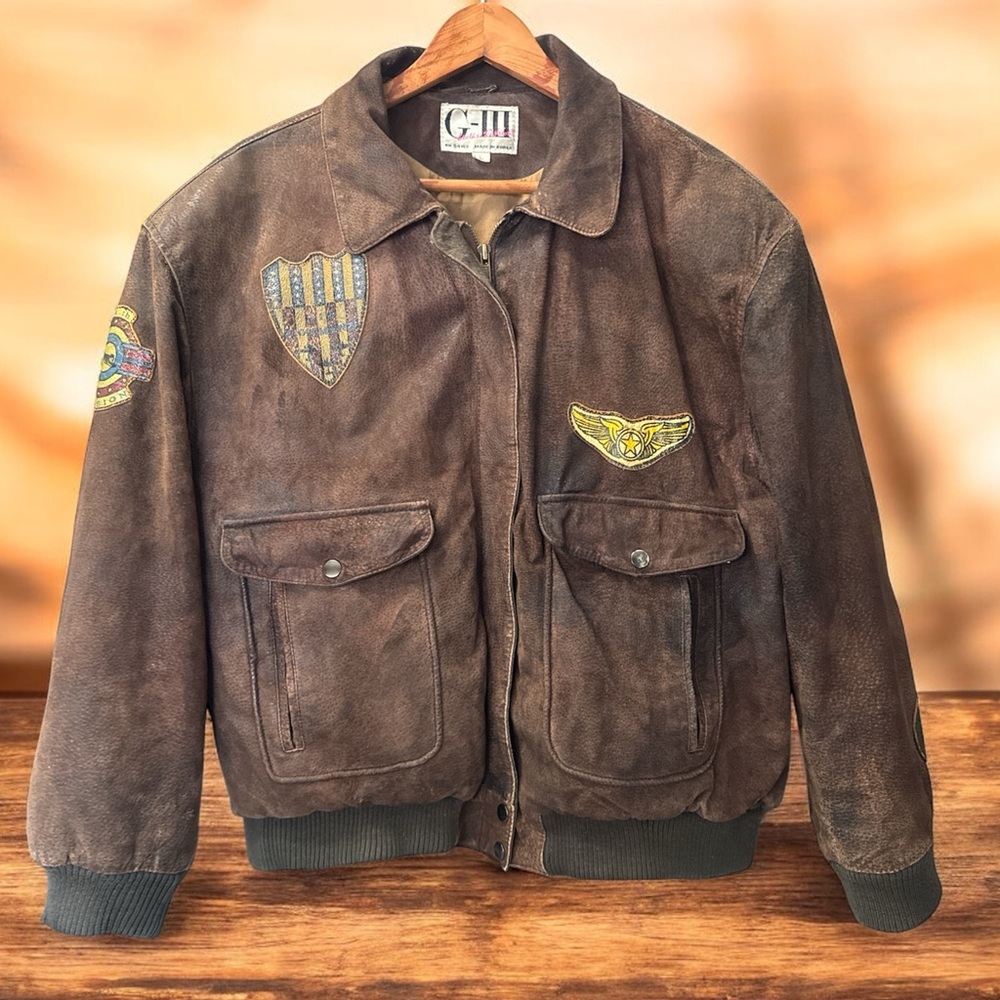 Vintage 80s Men’s Leather Bomber Jacket G-3 Brothers size large Top Gun‎